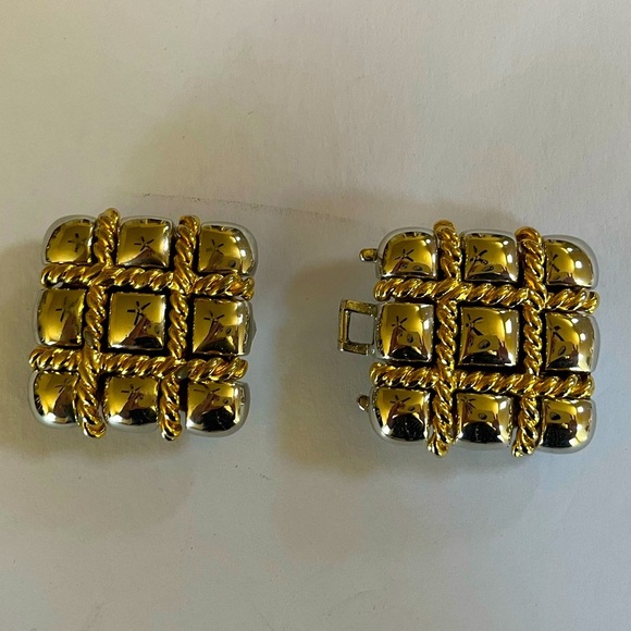 VTG Paquette Gold and Silver Tone Tic Tac Toe Square Interlocking Belt Buckle OS - Picture 1 of 10